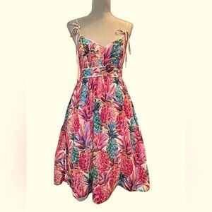 J CREW RATTI PAINTED PINEAPPLE TROPICAL SUN DRESS (0870)